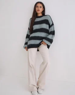 Daren Jumper in Grey and Charcoal Stripes