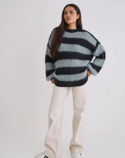 Daren Jumper in Grey and Charcoal Stripes