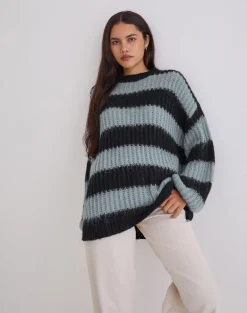 Daren Jumper in Grey and Charcoal Stripes