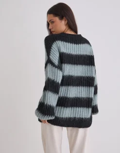 Daren Jumper in Grey and Charcoal Stripes