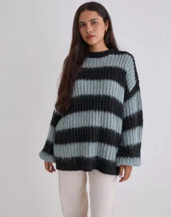 Daren Jumper in Grey and Charcoal Stripes