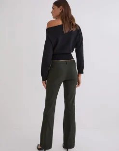 Darias Low Rise Flare Trouser in Dark Khaki
