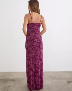 Darsih Maxi Dress in Flock Shadow Leaf Plum