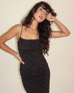 Darsih Maxi Dress in Lips Flock Black