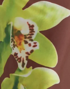 Dartina Maxi Slip Skirt in Brown with Green Dendrobium Flower
