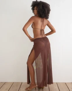 Dartina Maxi Slip Skirt in Brown with Green Dendrobium Flower