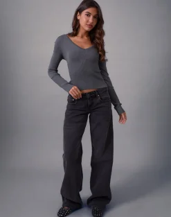 Darya Long Sleeve Knit Top in Slate Grey