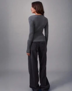 Darya Long Sleeve Knit Top in Slate Grey