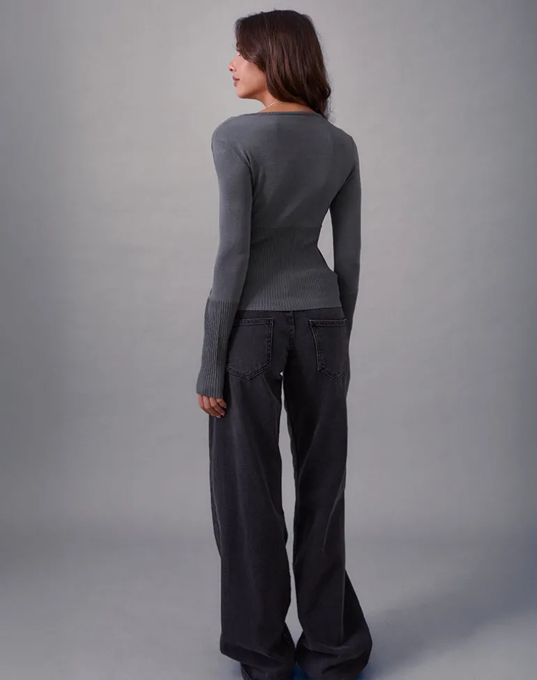 Darya Long Sleeve Knit Top in Slate Grey