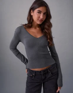 Darya Long Sleeve Knit Top in Slate Grey
