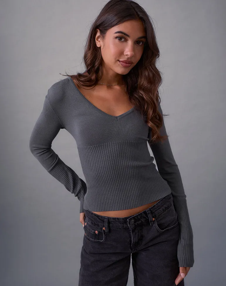 Darya Long Sleeve Knit Top in Slate Grey