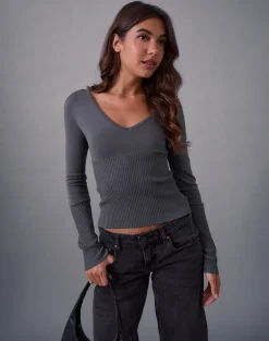 Darya Long Sleeve Knit Top in Slate Grey
