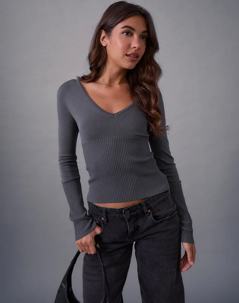 Darya Long Sleeve Knit Top in Slate Grey