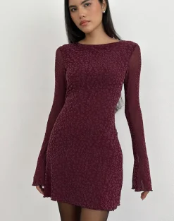 Dasa Long Sleeve Mini Dress in Flock Mini Leopard Plum