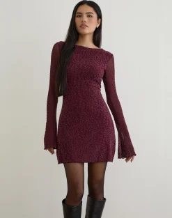 Dasa Long Sleeve Mini Dress in Flock Mini Leopard Plum