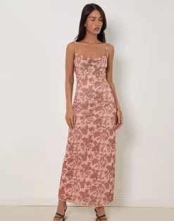 Dasita Cowl Neck Maxi Dress in Neutral Flower Print