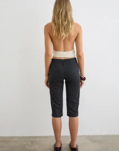 Dassah Capri Trouser in Black with Micro Polka White