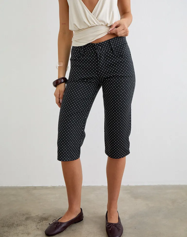 Dassah Capri Trouser in Black with Micro Polka White