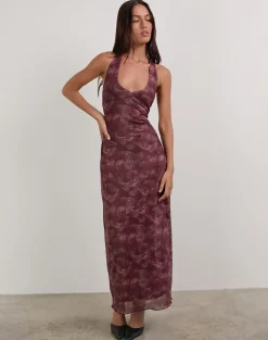 Datari Maxi Dress in Mesh Tonal Paisley Plum