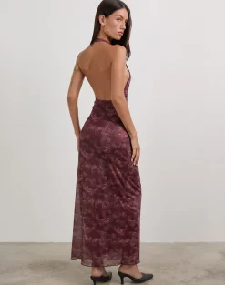 Datari Maxi Dress in Mesh Tonal Paisley Plum