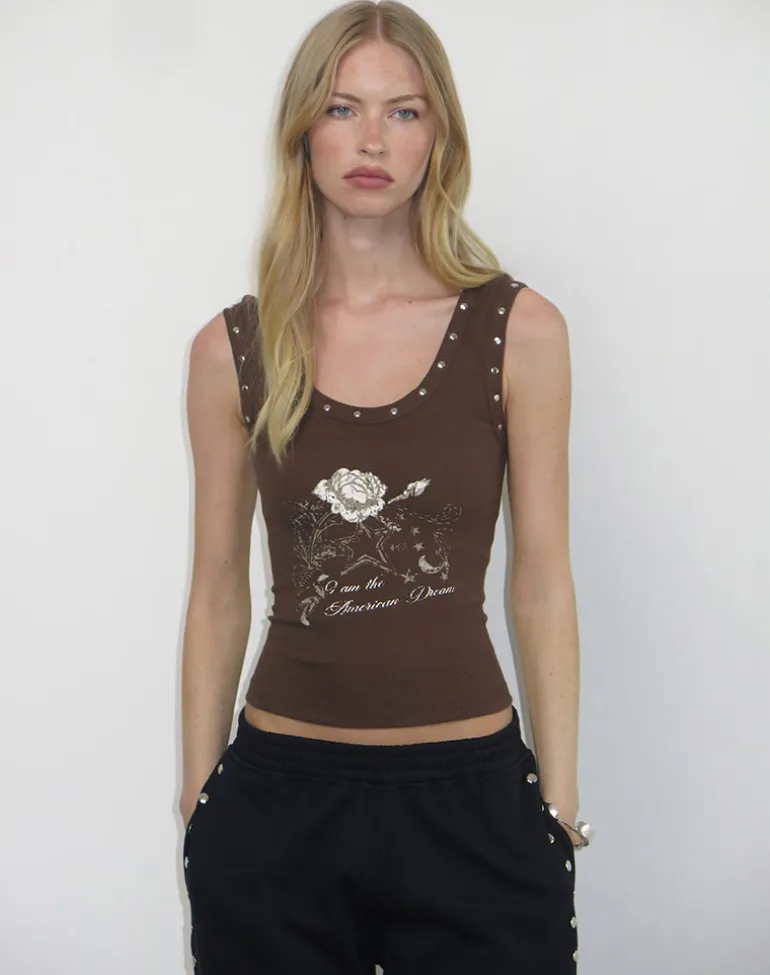 Daxio Vest Top in Cocoa American Dream with Studs