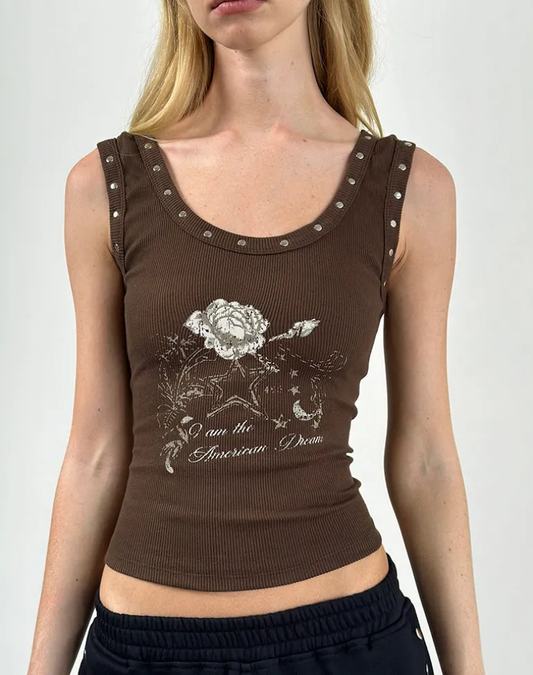 Daxio Vest Top in Cocoa American Dream with Studs