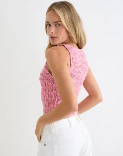 Deacon Shirred Top in Mini Gingham Peach