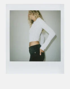 Delano Top in White with Micro Polka Black Print