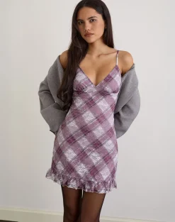 Delos Ruffle Mini Dress in Country Check