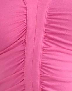 Delyn Ruched Plunge Top in Deep Pink