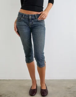 Denim Capri Jean in Dirty Green