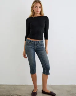 Denim Capri Jean in Dirty Green