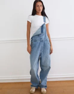 Denim Dungaree in Bright Blue Used