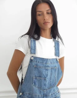 Denim Dungaree in Bright Blue Used