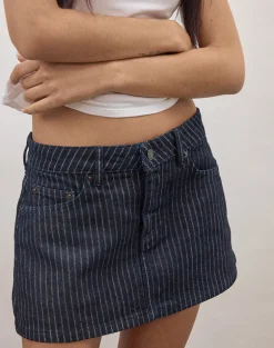 Denim Mini Skirt in Stripe Indigo