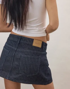 Denim Mini Skirt in Stripe Indigo