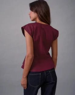 Devlin V Neck Blouse in Poplin Burgundy
