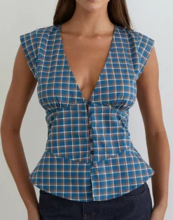Devlon Blouse in Medium Tartan Blue