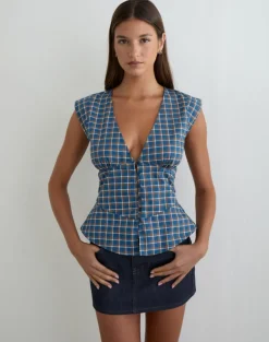 Devlon Blouse in Medium Tartan Blue