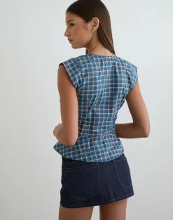 Devlon Blouse in Medium Tartan Blue