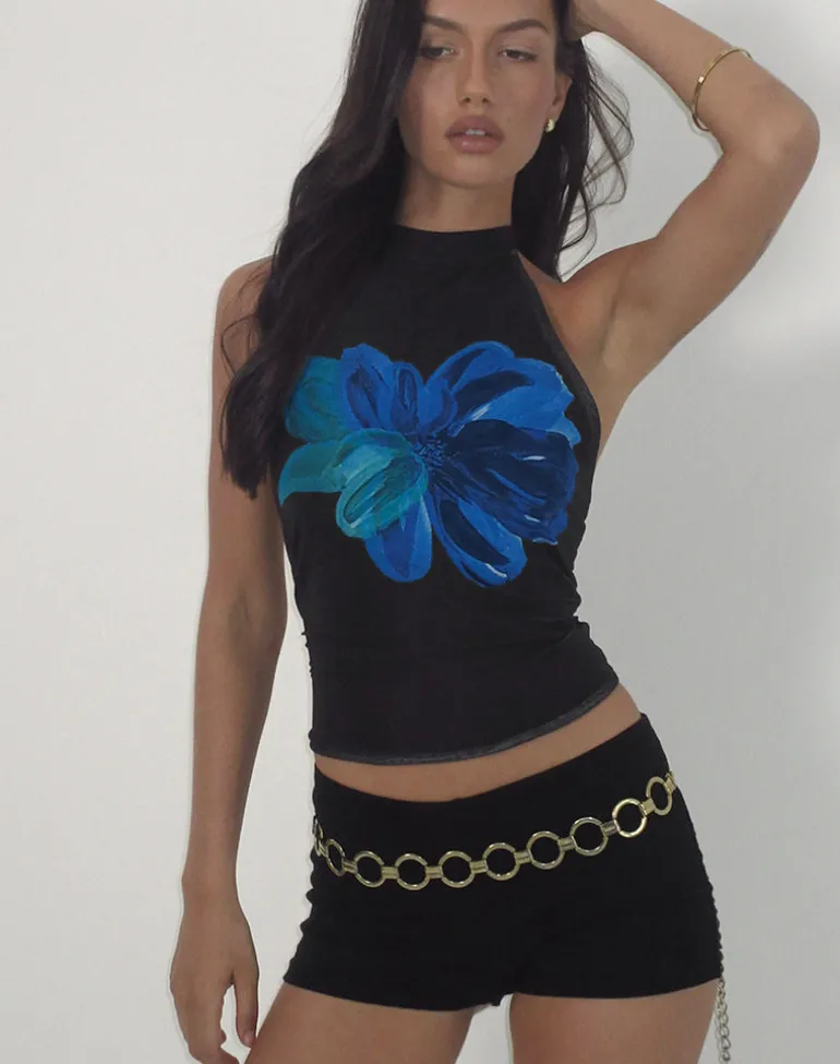 Diana Halterneck Top in Watercolour Flower Blue