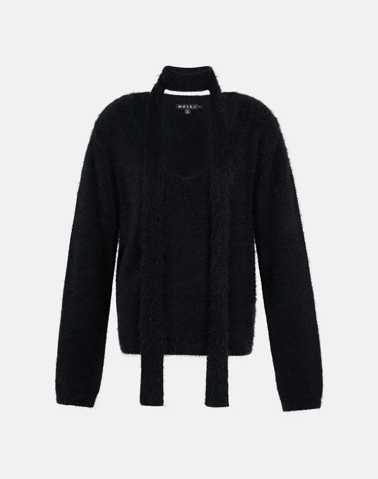 Dikara Jumper with Scarf in Knit Black