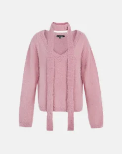 Dikara Jumper with Scarf in Knit Dusty Pink