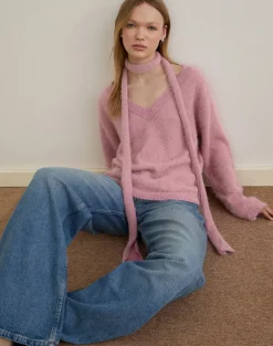 Dikara Jumper with Scarf in Knit Dusty Pink