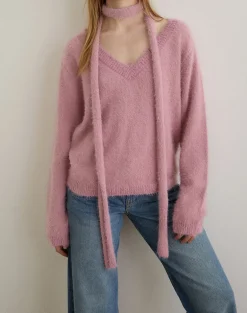 Dikara Jumper with Scarf in Knit Dusty Pink