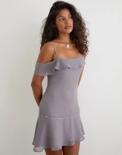 Dinanti Mini Dress in Chiffon Lilac Grey