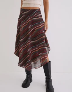 Diona Midi Skirt in Chiffon 70's Shadow Stripe