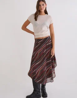Diona Midi Skirt in Chiffon 70's Shadow Stripe