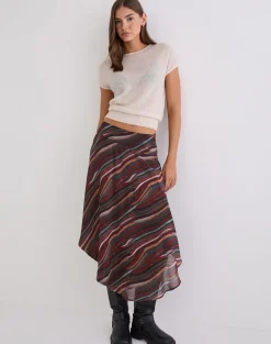 Diona Midi Skirt in Chiffon 70's Shadow Stripe