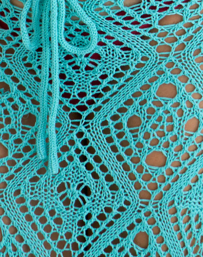 Diora Midi Skirt in Crochet Knit Aqua Sky